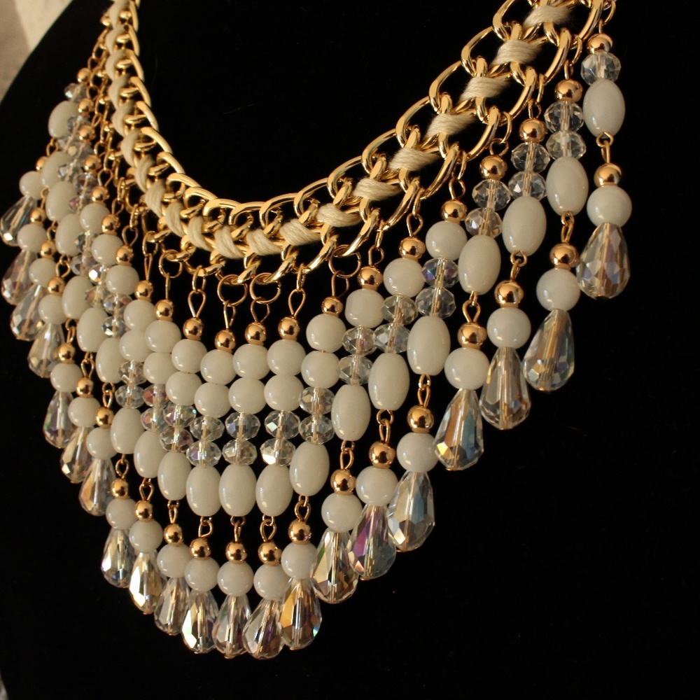 Gold/white Drop Cascade Necklace